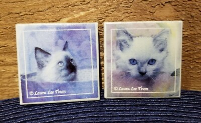 Set of Two Laura Lee Teson Cat Square 2'' Tile Magnets