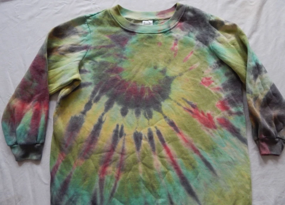 Sudadera Tie Dye Verde Negra Espiral Crew - Mediana Para Hombre Hecha a Mano Foto 4 de 4