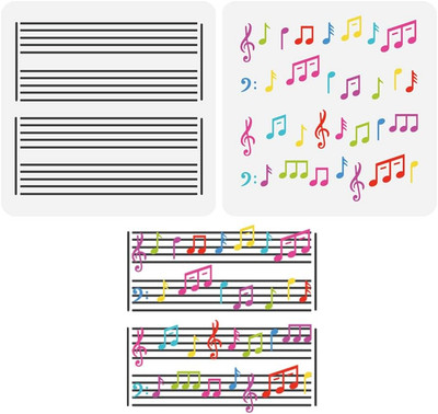 2 Pcs Music Painting Stencil 5.9X5.9Inch Reusable Layered Music Notes Pattern Dr