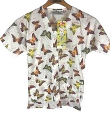 Scrub Top TL Uniform Ltd Size XS Butterfly Print Button Up NWT