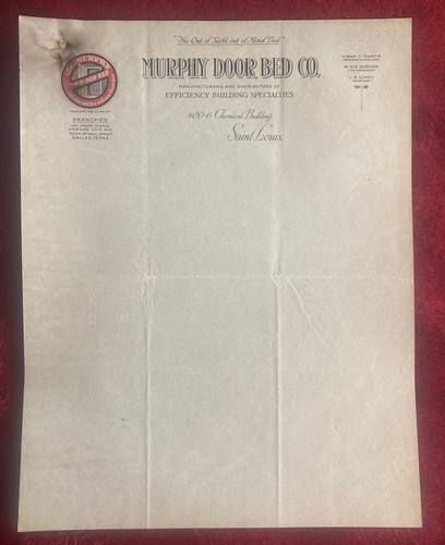 Vintage Murphy Door Bed Company of St Louis Missouri MO Letterhead Paper