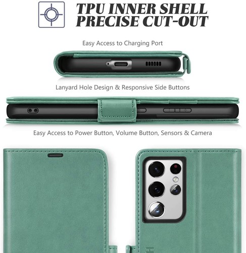 Galaxy S21 Ultra Wallet Case & TPU Stoßfest Ständer Kreditkartenetui PU Leder - Bild 59 von 81
