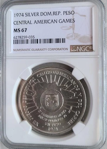 Dominican Republic 1 Peso 1974 Central American Games NGC MS 67