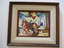 MESSICANO VINTAGE? RITRATTO NAUTICO PESCE PESCATORE SUDAMERICANO MODERNISTA 