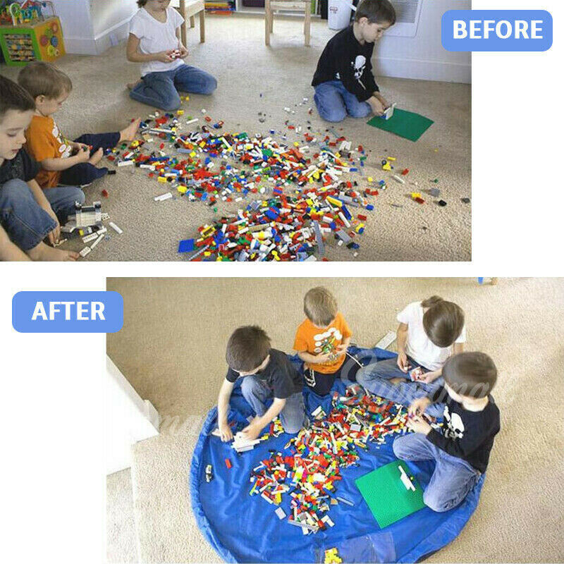 Blue Kids Play Mat Bag Portable Toy Storage Organizer Lego Toys Durable