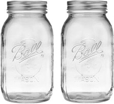 2-Pack Regular Mouth Airtight Seal 32-Ounces Mason Jar with Lids and Bands Clear