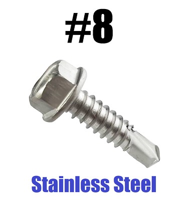 #8 Hex Washer Head Self Drilling Sheet Metal Tek Screws 410 Stainless Steel