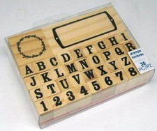 MOMENTA WOOD MOUNTED RUBBER STAMP STAMPER SET SERIF ALPHABET 38 PIECES - NEW
