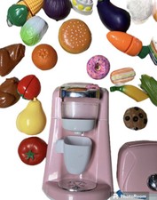 PRETEND PLASTIC FOOD LOT WITH TOASTER COFFEE MAKER AND BASKET 50 PIECES