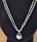 Sarah Coventry Pearl and CZ's Pendant double choker necklace. Silver necklace 15 — photo 3