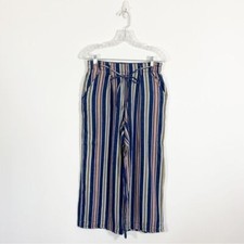 American Eagle 6 Striped Cropped Wide Leg Pull on Pants Tie Waist