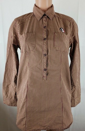 Columbia Women’s FSU Medium Maroon Yellow Shirt Checks Pockets ½ BF LS