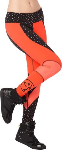 Zumba Leggings Women Sexy Mesh Pants M Medium Coral Orange Black