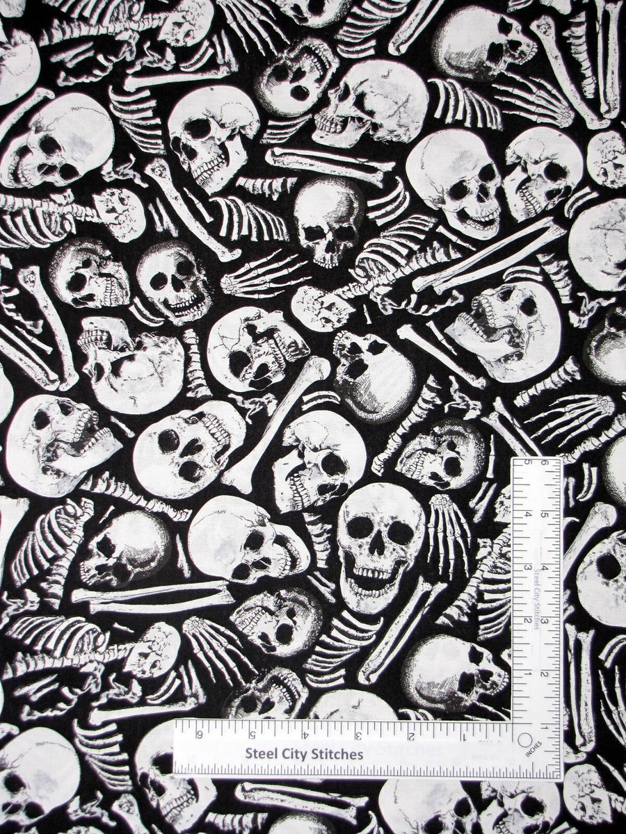 Halloween Fabric Wicked Skeleton Bone Skull Cotton Timeless