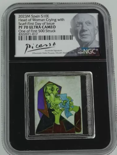 2023 Spain Picasso Head Woman Crying Scarf NGC PF 70 10 Euro First 500 FDOI
