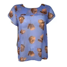 Collective Concepts Top Womens Size M Medium Blue Flowers Birds Sheer Zip Back