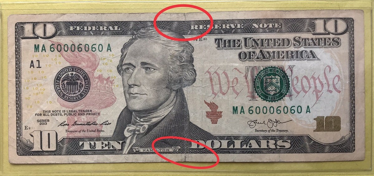 Binary $10 Dollars Bill Fancy Serial Number 0's 6's 60006060