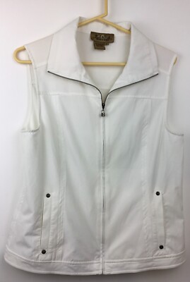 Peck & Peck Weekend Woman's Collard Ivory Zippered Front Medium Sleeveless Shirt
