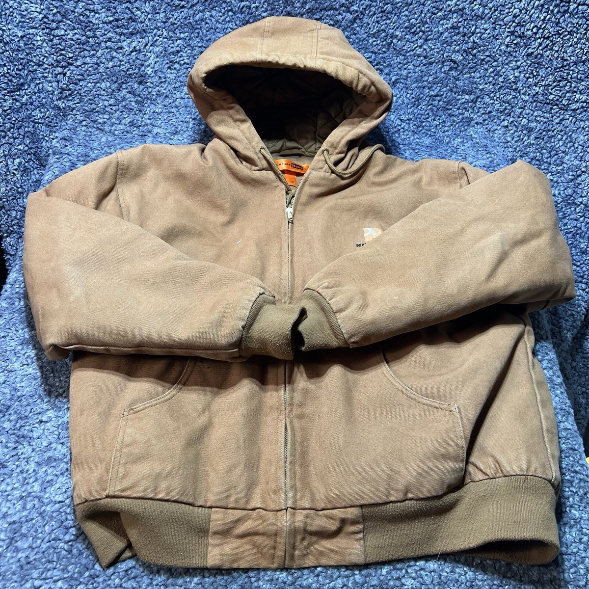 Cornerstone Work Jacket L Canvas Hooded Full Zip Quilted