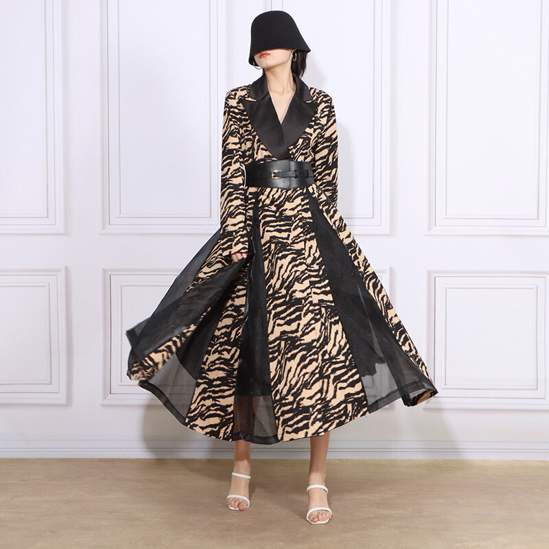 Women's Autumn Fashion Blazer Lapel Floral Slim Fit Waist Aline Long