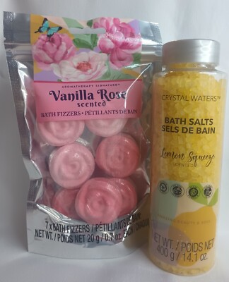 Gift Crystal Waters Lemon Bath Salts 14.1 Oz & A S Bath Fizzers