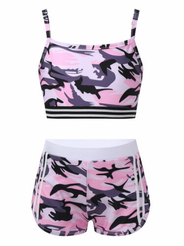 Set tankini bambina tank top + pantaloncini due pezzi costume da bagno sport danza abbigliamento - Foto 14 di 67