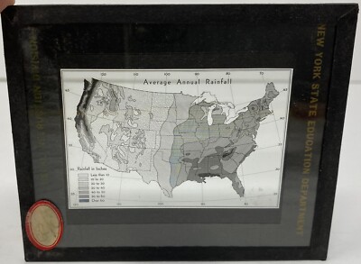 Vtg Magic Lantern Glass Slide Map of the U.S. Average Mean Annual Rainfall