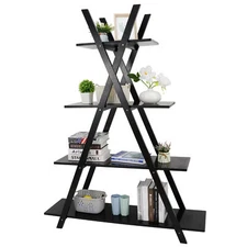 A-frame Ladder Bookshelf with 4-Tier Shelves Saving Space Indoor Home Decor