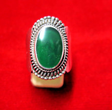 Egyptian 925 Sterling Silver Green Oval Enamel Ring Unique Design Size 9