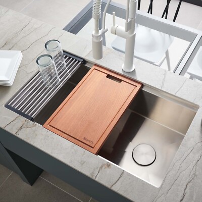 Ruvati 33'' Workstation Slope Bottom Offset Drain 16 Gauge Kitchen Sink- RVH8591