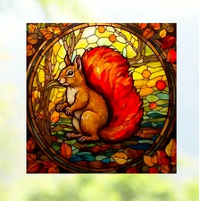Squirrel Faux Stained-Glass WINDOW CLING Size 8" Square Repositionable Vinyl
