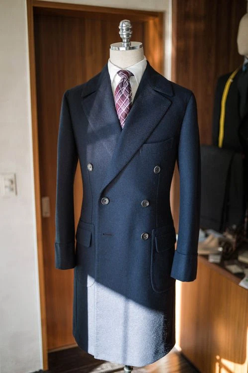 Abrigo largo 100 % cachemir para hombre de doble botonadura cálido ganador chaquetas de negocios Foto 3 de 4