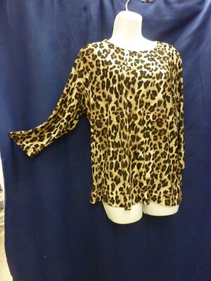 NWT JM COLLECTION WOMEN'S LANA LEOPARD PRINT 3/4 SLEEVE BLOUSE TOP SZ 0X/12W