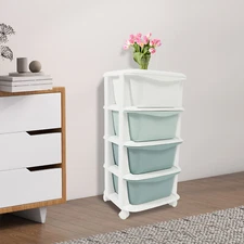 4 Tiers Drawer Plastic Storage Tower Chest Office Home Kitchen Rolling Organizer