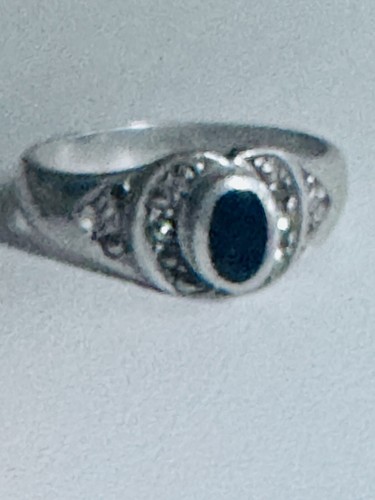 Anillo vintage de plata de ley 925 de ónix negro con reflejos de marcasita - Imagen 2 de 10