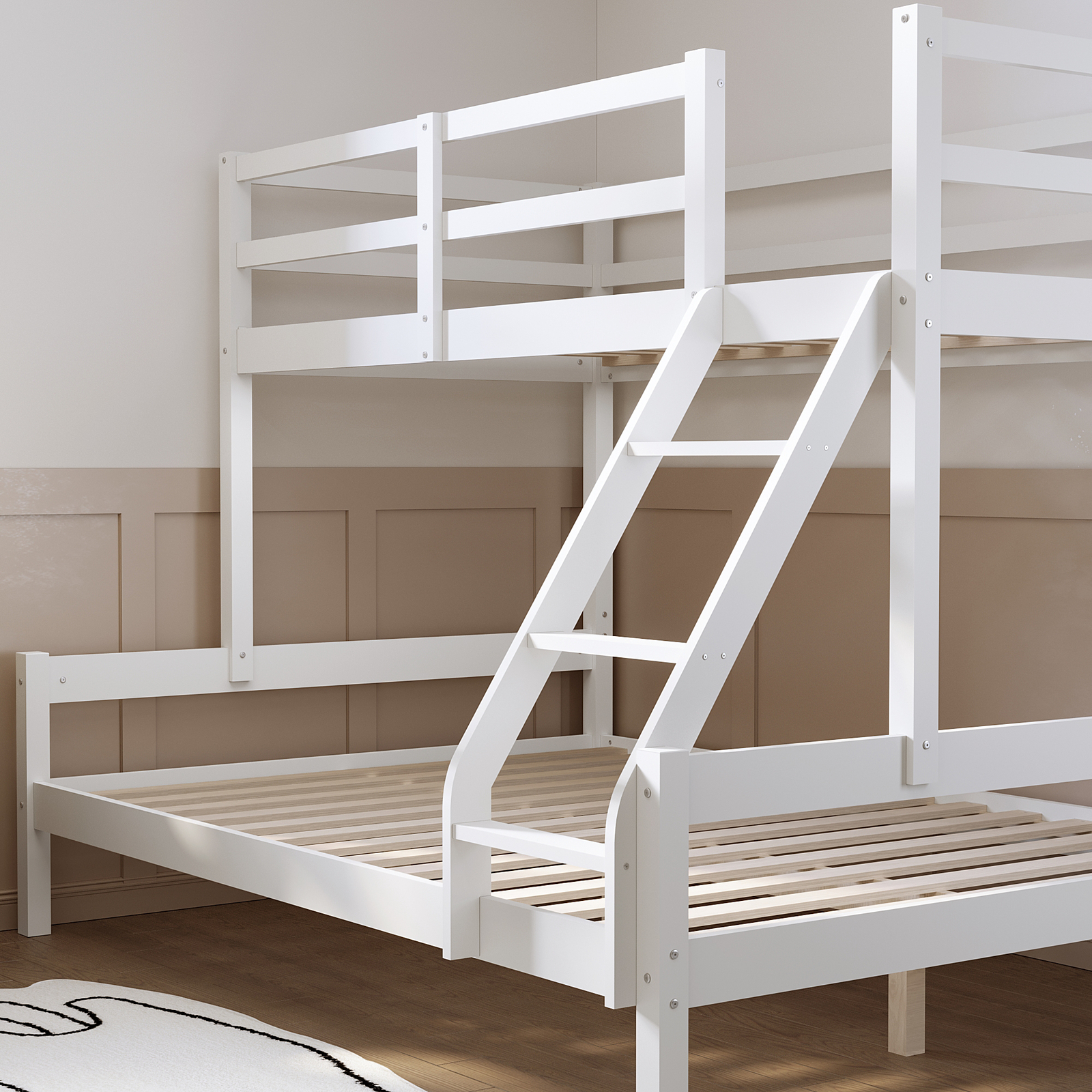 Solid Pine Wood Triple Bunk Bed 3ft Single 4ft6 Double Children White ...