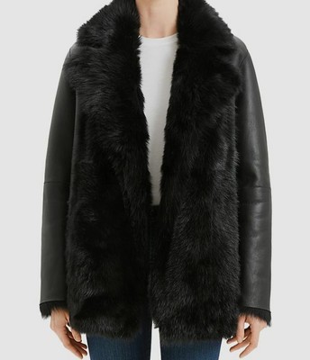 $2795 Theory Women's Black Leather Fur 