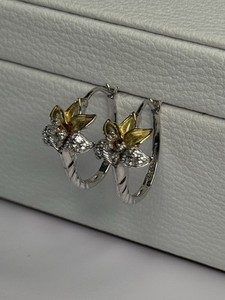 Authentic 925 Sterling Silver Gold Plated Flowers Earrings Length 0.75 Inch