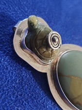 Artisan Carved Turtle Sterling Silver Owyhee Jasper Pendant Brooch Signed(AKR)