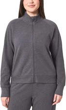 NWT Women's Mondetta Jacket Gray Solid Full Zip Soft Fleece Mock Neck Size Med