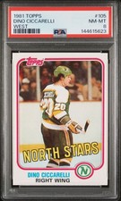 1981 Topps Dino Ciccarelli #105 Minnesota North Stars PSA 8 HOF ROOKIE CARD. rookie card picture