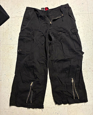 Tripp NYC Men s Black Cargo Pants L 29'' Inseam Zipper D-Ring vintage 90s y2k