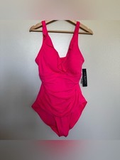 NWT LA BLANCA Size 16 Pink One Piece Swimsuit with Tummy Control