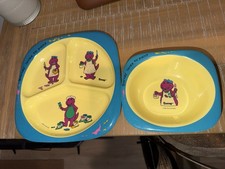 Vintage Barney The Dinosaur 1992 Melamine Dinnerware Set Plate Bowl
