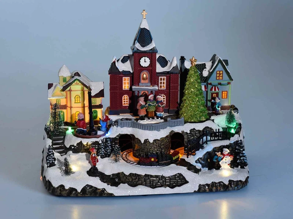 Villaggio di Natale Animato Resina Luci Movimento Musica 8 Melodie Paesaggio - Immagine 4 di 4