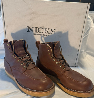 Nicks Men s Brown Leather Lace-Up Moc Toe Ankle Work Boots Rubber Sole US 14 FF