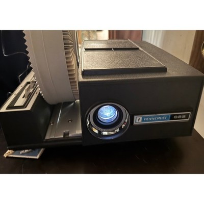 Vintage Penncrest Model 888 Slide Projector W/ Rotary 5 Slide Trays 