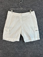J Jill Womens Cargo Shorts Size 10 White Stretch Mid Rise Casual Preppy Sporty