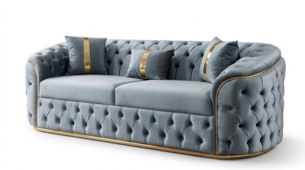 Moderne Graue Chesterfield Wohnzimmer Couch Edle Polstercouch-image
