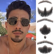 Mens Fake Beard 100 Human Hair Realistic Mustache Costume Invisible Lace Beards